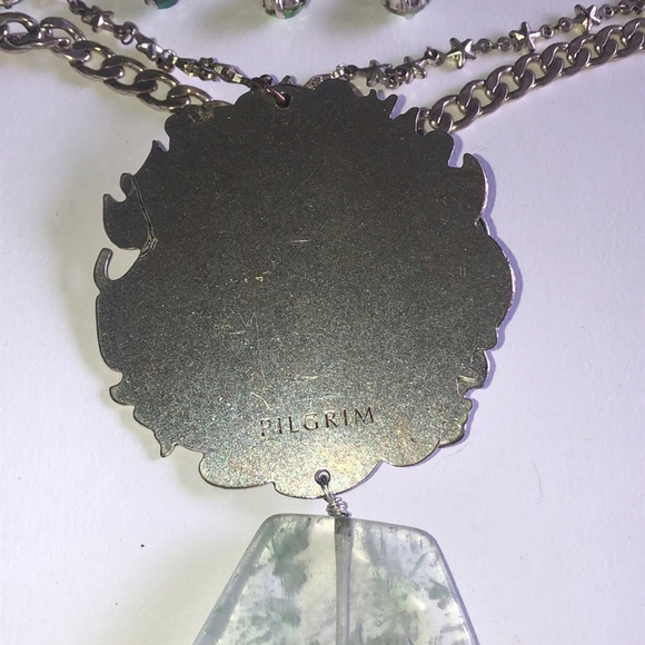 Pilgrim Danish Design Silver Tone Huge Boho Green Quartz Pendant Necklace - Picture 11 of 12